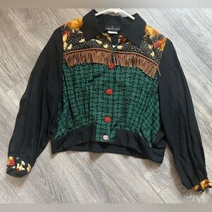 Vintage Carole Little chicken fringe quirky jacket/blouse size S